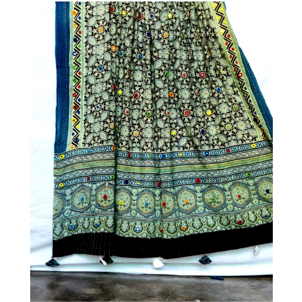 Ajrakh Print Embroidery Dupatta